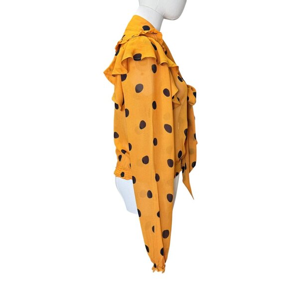 Farm Rio XS Mustard Yellow Polka Dot Ruffle Sheer Blouse NWT - Picture 5 of 11